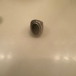 Men silver skull and black ruby ring